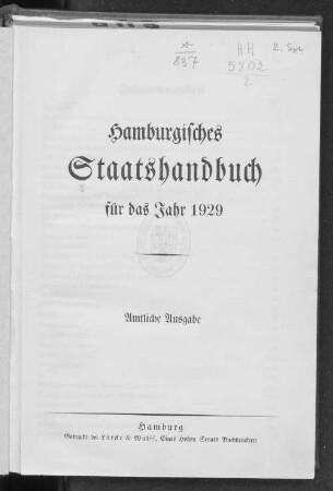 1929: Hamburgisches Staatshandbuch : für das Jahr ... ; amtliche Ausgabe
