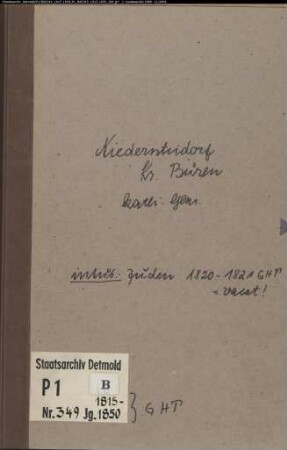 Kirchenbuchduplikat der katholischen Gemeinde Niederntudorf, Kreis Büren (GHT 1815-1850). (Gemeinde: Katholische Gemeinde Niederntudorf)