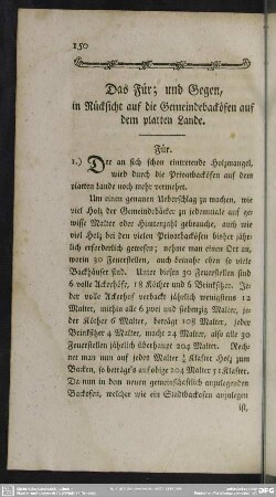 Das Für; und Gegen, In Rücksicht auf die Gemeindebacköfen auf dem platten Lande