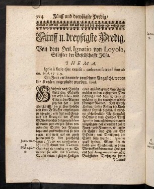 714-736, Fuenff u. dreyßigste Predig. Von dem heil. Ignatio von Loyola, ...