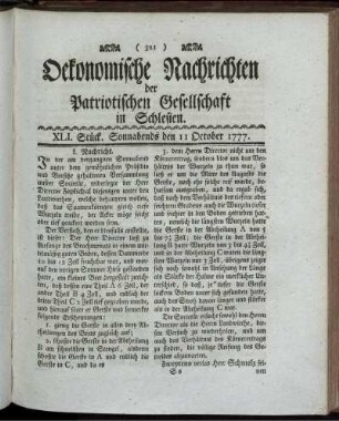 XLI. Stück. Sonnabends den 11 October 1777.