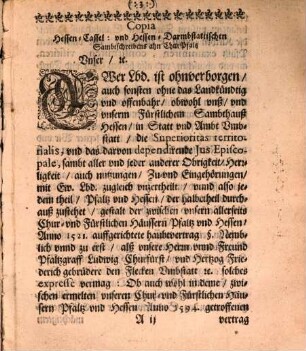 Copia Hessen-Cassel: vnd Hessen Darmstattischen sambtschreibens an Churpfaltz. Vnd Churpfaltz Antwort darauff