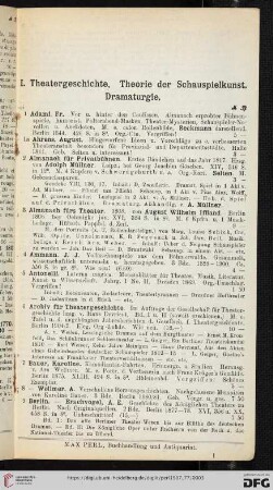 I. Theatergeschichte, Theorie der Schauspielkunst. Dramaturgie (Nr. 1 - 172)