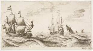 Zwei Kriegsschiffe unter Segeln