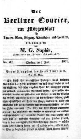 No. 701., Dienstag, den 2. Juni 1829