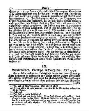 IX. Von demselben. Ebenezer in Georgien den 1. Oct.1754