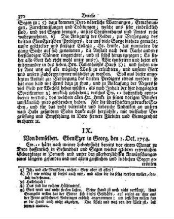 IX. Von demselben. Ebenezer in Georgien den 1. Oct.1754