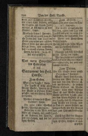 Das vierte Hauptstück des Catechismi ist das Sacrament der Heil. Tauffe.