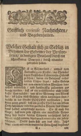 Geistlich curieuse Nachrichten/ und Begebenheiten.