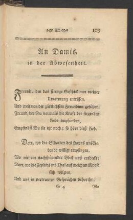 An Damis, in der Abwesenheit