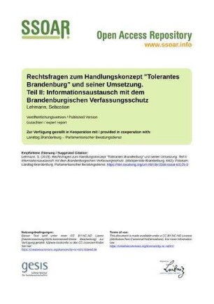 Rechtsfragen zum Handlungskonzept "Tolerantes Brandenburg" und seiner Umsetzung. Teil II: Informationsaustausch mit dem Brandenburgischen Verfassungsschutz