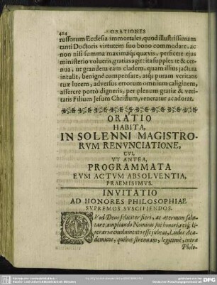 Oratio Habita In Solenni Magistrorum Renunciatione, Cui, Ut Antea, Programmata Eum Actum Absolventia, Praemisimus