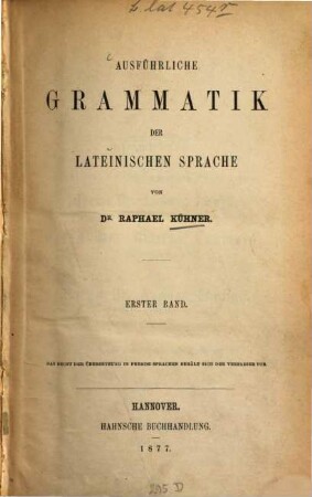 Ausführliche Grammatik der lateinischen Sprache, 1