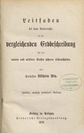 Leitfaden bei dem Unterrichte in der vergleichenden Erdbeschreibung für die untern und mittlern Klassen höherer Lehranstalten