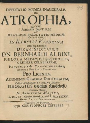 Disputatio Medica Inauguralis De Atrophia