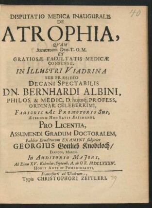 Disputatio Medica Inauguralis De Atrophia
