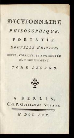 Tome Second: Dictionnaire Philosophique, Portatif