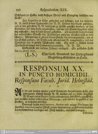 Responsum XX. In Puncto Homicidii