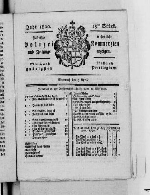 15tes Stück, Ausgabe vom 9. April 1800