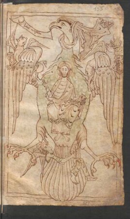 Federzeichnung, laviert: Tetramorph - Maiestas Domini