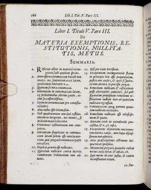 Pars III. De Materia Exemptionis, Restitutionis, Nullitatis, Metus.