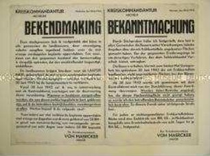 Maueranschlag aus dem besetzten Belgien zur Meldepflicht von Anbauflächen für Frühkartoffeln