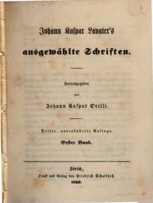 Johann Kaspar Lavater's ausgewählte Schriften, 1