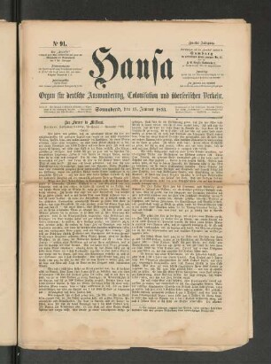 No. 91. Sonnabend, den 15. Januar 1853.