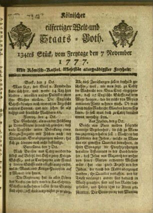 Kölnischer eilfertiger Welt- und Staats-Both. 1777-1777