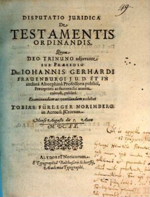 Disp. iur. de testamentis ordinandis