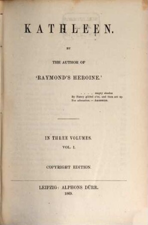 Kathleen : By the Author of "Raymond's Heroine". 1