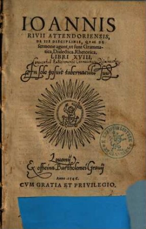 Ioannis Rivii Atthendoriensis, De Iis Disciplinis, Qvae De sermone agunt, vt sunt Grammatica, Dialectica, Rhetorica : Libri XVIII