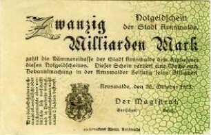 Arnswalde, Stadt: 20 Milliarden Mark 1923