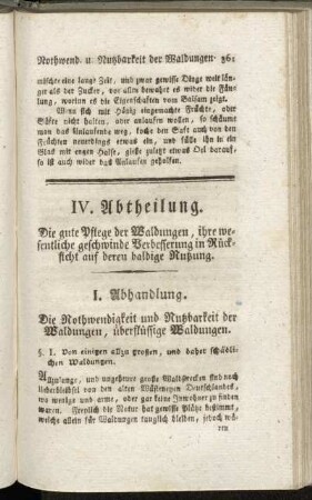 I. Abhandlung. die Nothwendigkeit und Nutzbarkeit der Waldungen, überflüssige Waldungen.