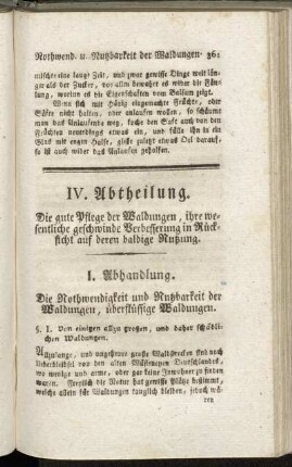 I. Abhandlung. die Nothwendigkeit und Nutzbarkeit der Waldungen, überflüssige Waldungen.