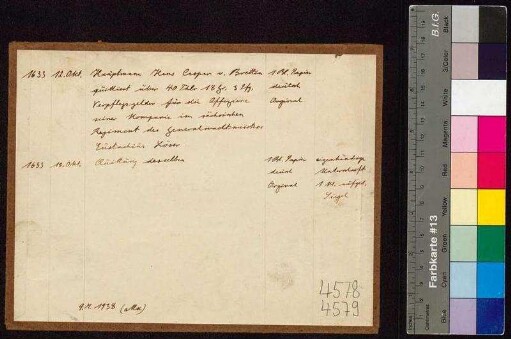 Hauptmann Hans Caspar von Bretten bestätigt, von der Stadt Bautzen Verpflegungsgeld erhalten zu haben.