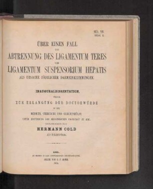 Über Einen Fall Von Abtrennung Des Ligamentum Teres Vom Ligamentum Suspensorium Hepatis Als Ursache Tödlicher Darmeinklemmungen.