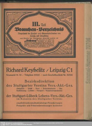 III. Teil. Berufsklassen und Gewerbebetriebe : III. Teil. Branchen-Verzeichnis