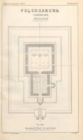 Plate IVA. Polonnaruwa. Viháré No 3 . Hetadágé. Plan