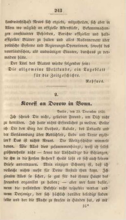 2. Koreff an Dorow in Bonn