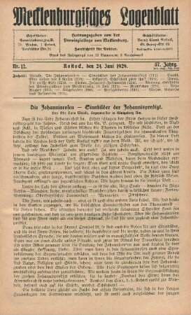 Nr. 12. Rostock, den 24. Juni 1929.