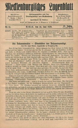 Nr. 12. Rostock, den 24. Juni 1929.