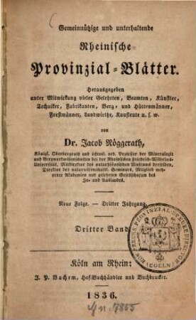 Gemeinnützige und unterhaltende rheinische Provinzial-Blätter, 3. 1836, Nr. 3