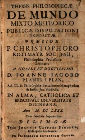 Theses Philosophicae De Mundo Mixto Meteorico