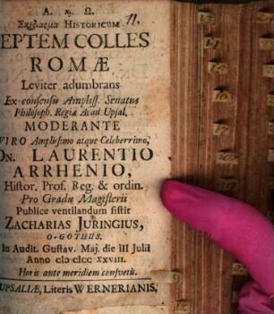 Schediasma hist., septem colles Romae leviter adumbrans