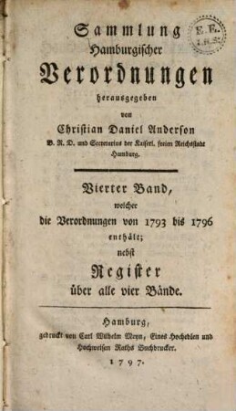 Sammlung hamburgischer Verordnungen. 4. 1793/96 (1797)