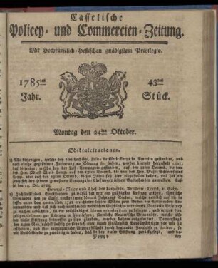 43tes Stueck, Montag den 24ten Oktober. 1785