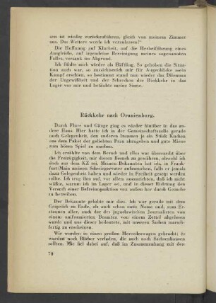 Rückkehr nach Oranienburg