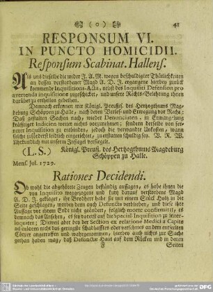 Responsum VI. In Puncto Homicidii