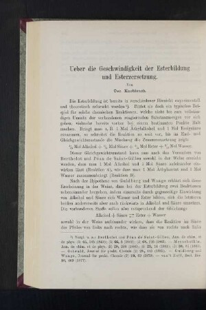 Ueber die Geschwindigkeit der Esterbildung und Esterzersetzung.